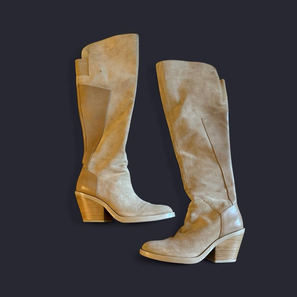 Womens Tall Suede Block Heel Boots - Taupe